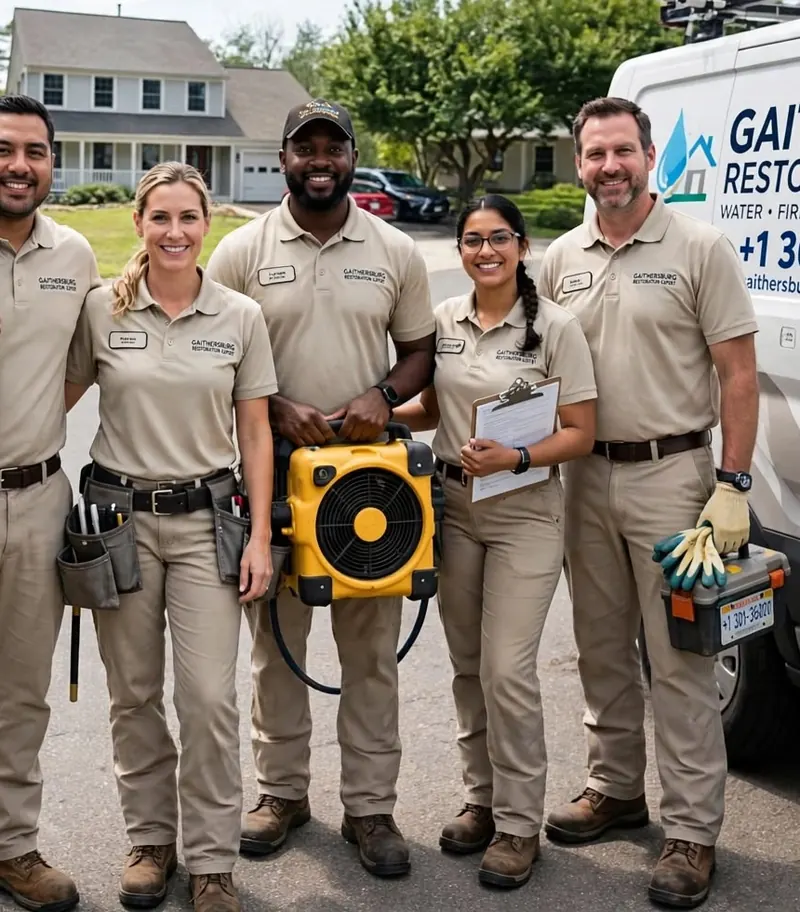 Technicians holding air mover for structural drying